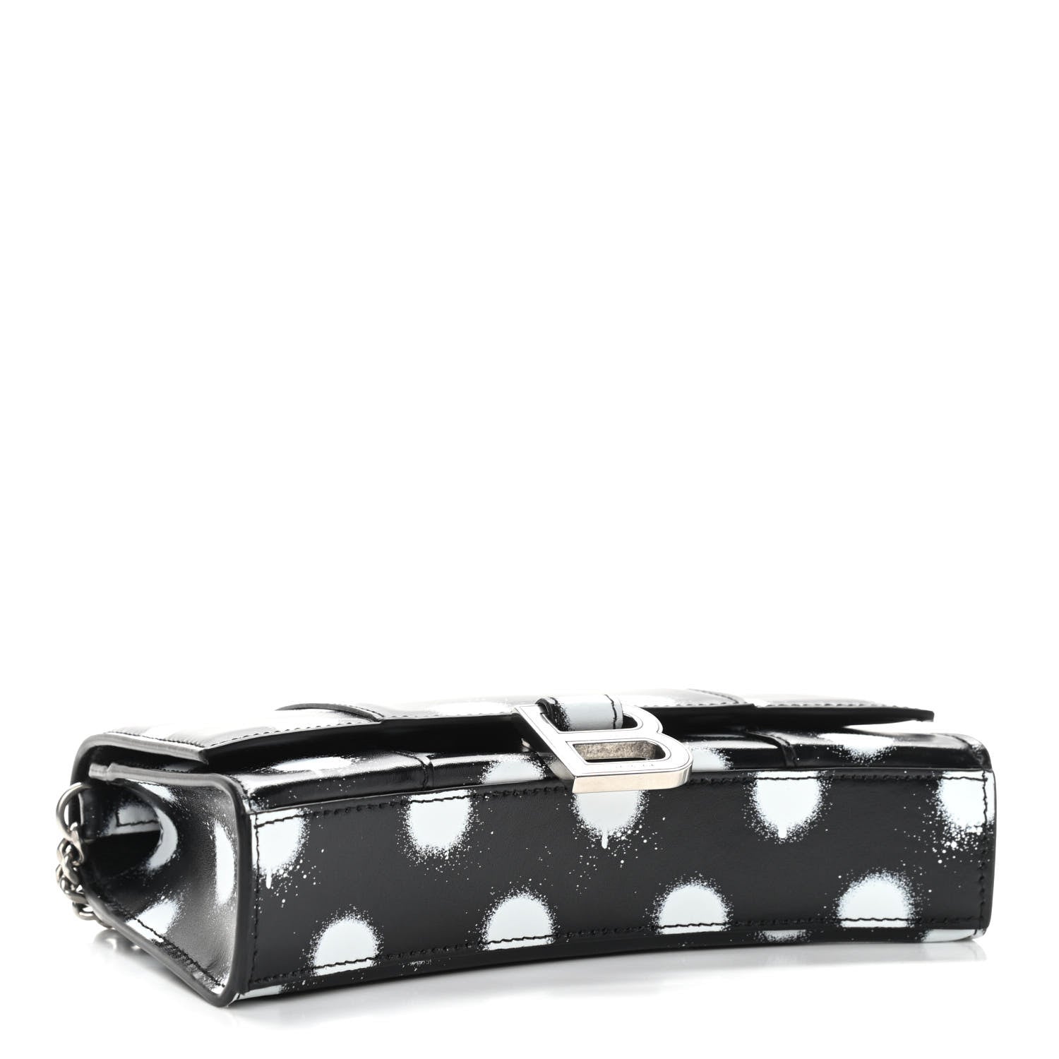 Balenciaga Shiny Box Calfskin Polka Dot Hourglass Chain Bag Black White 4 of 9