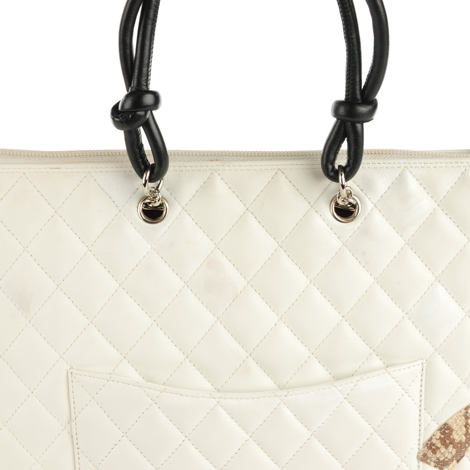 Chanel Calfskin Quilted Python Cambon Flat Tote White 9 of 9