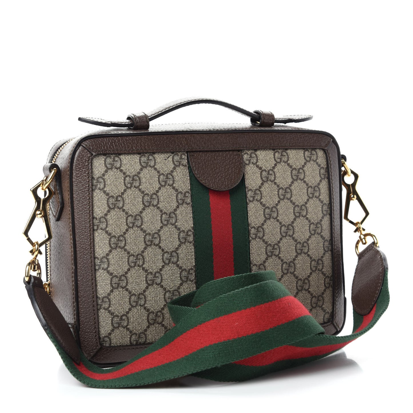 GG Supreme Monogram Web Small Ophidia Top Handle Shoulder Bag Brown