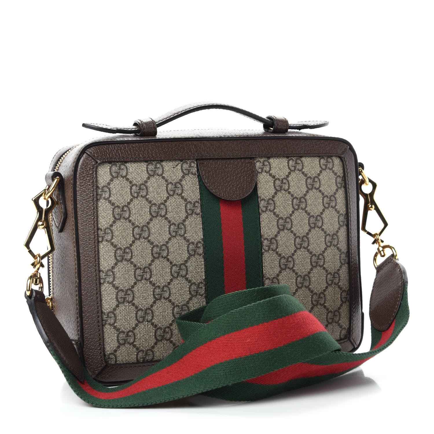 Gucci GG Supreme Monogram Web Small Ophidia Top Handle Shoulder Bag Brown 3 of 11