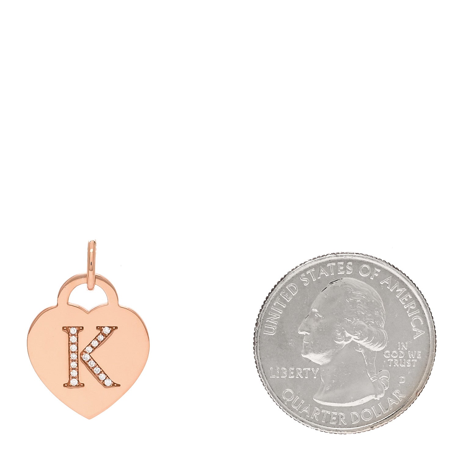 Tiffany 18K Rose Gold Diamond Tiffany Letter K Heart Tag Charm 2 of 5
