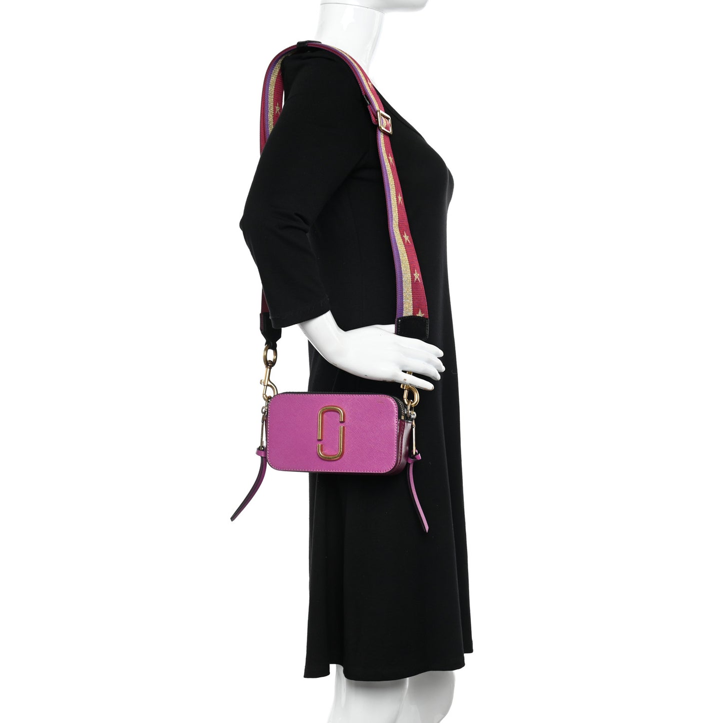 Saffiano Small Snapshot Camera Bag Purple Gold