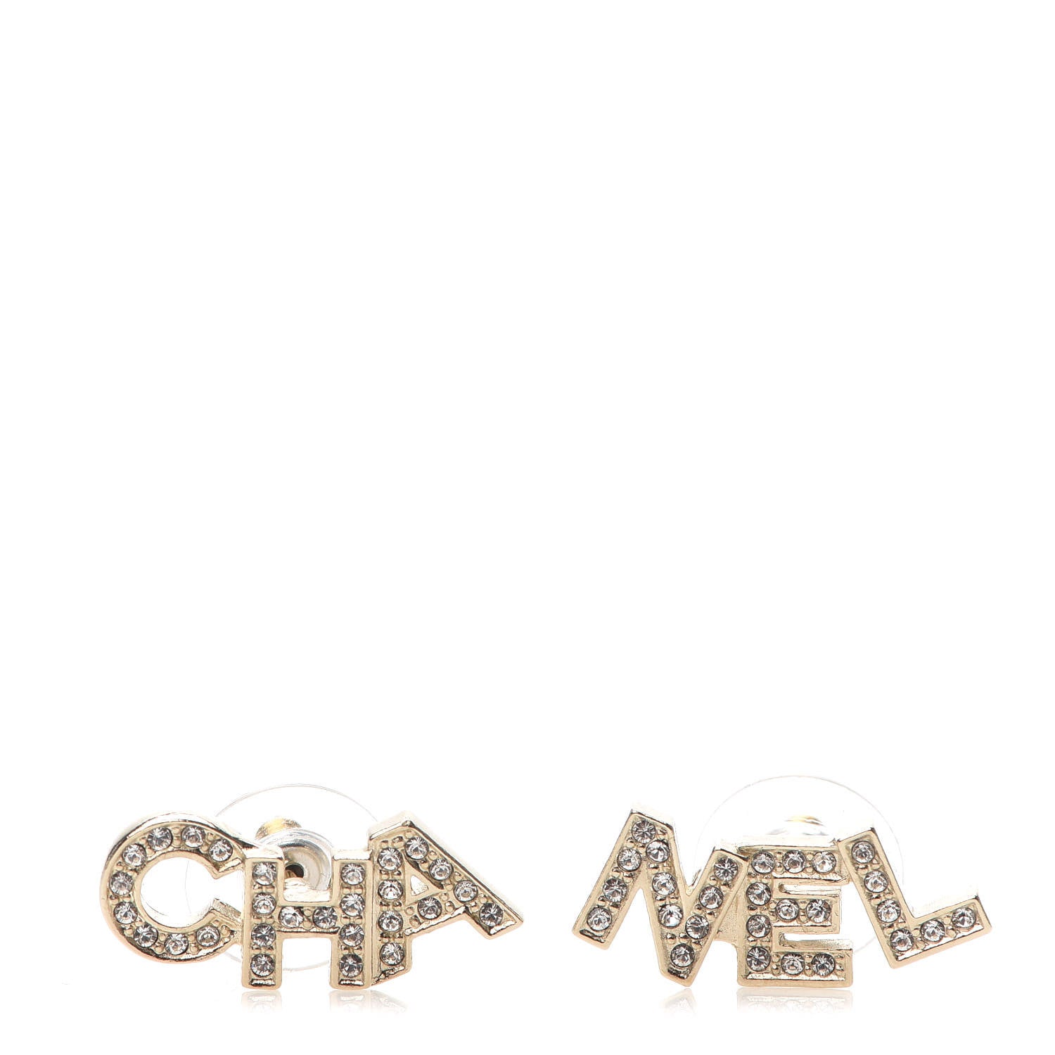 Chanel Crystal Pearl Signature Stud Earrings Gold 1 of 5