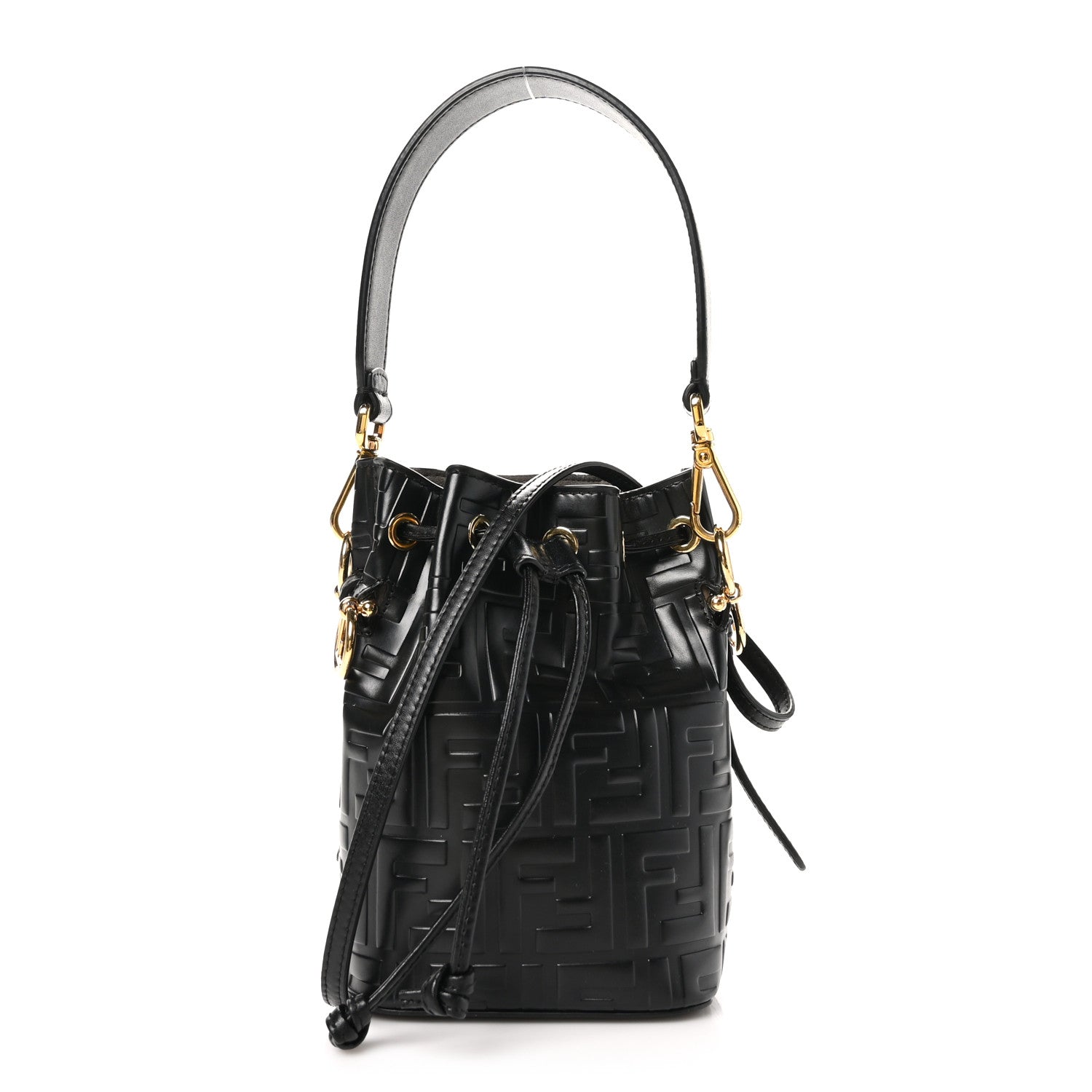 Fendi Vitello Liberty F is Fendi FF 1974 Embossed Mini Mon Tresor Bucket Bag Black 1 of 10