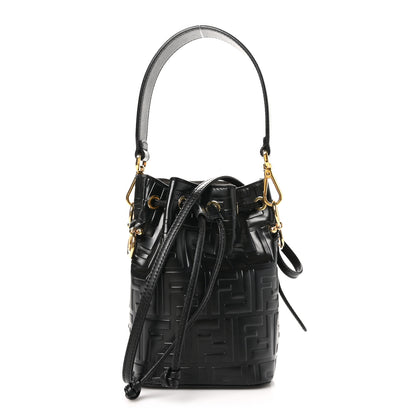 Fendi Vitello Liberty F is Fendi FF 1974 Embossed Mini Mon Tresor Bucket Bag Black 1 of 10