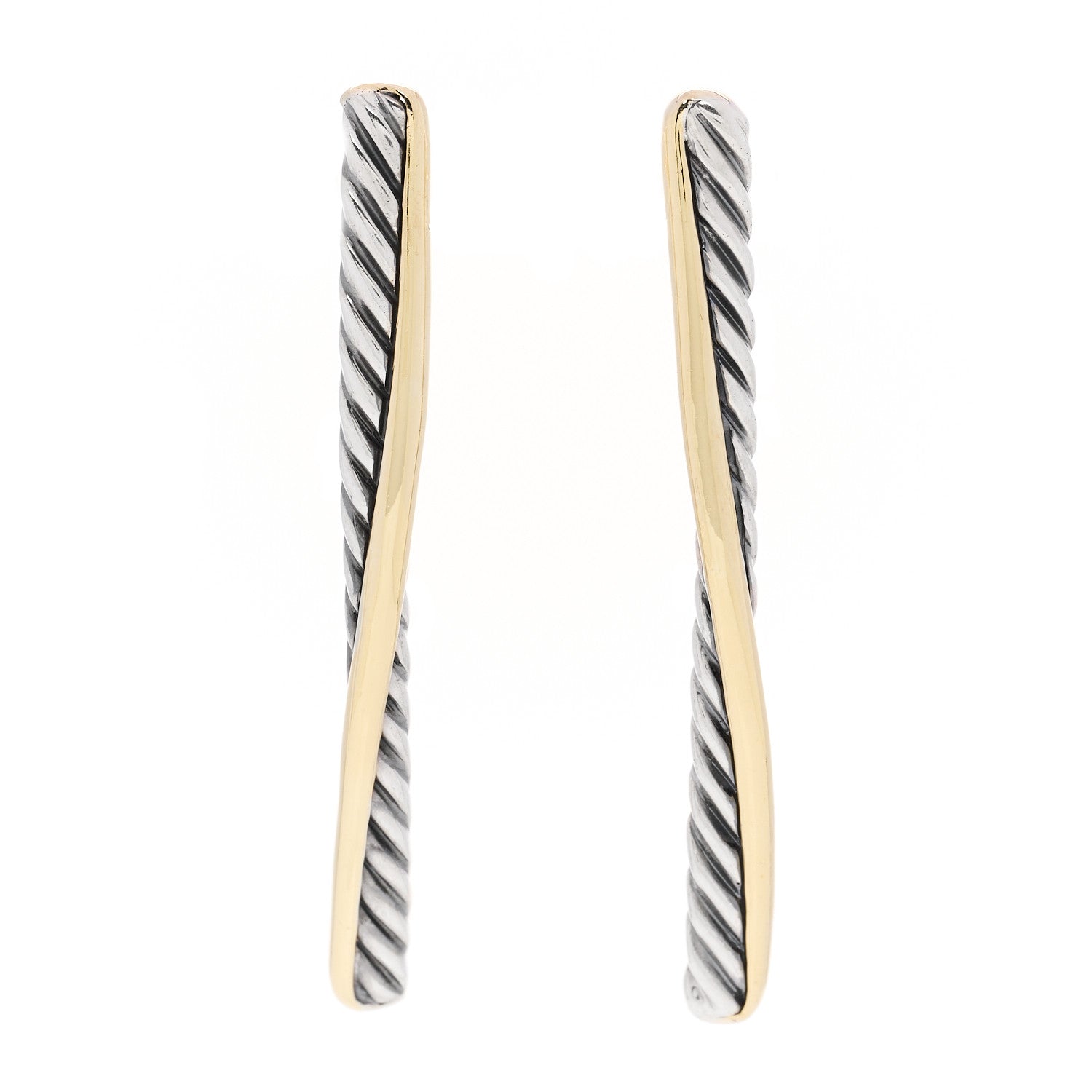 David Yurman Sterling Silver 18K Yellow Gold  Crossover Line Bar Earrings 1 of 4