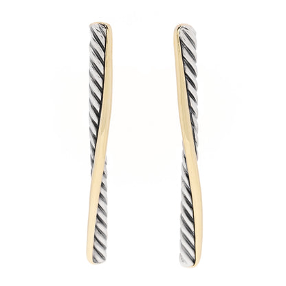 David Yurman Sterling Silver 18K Yellow Gold  Crossover Line Bar Earrings 1 of 4