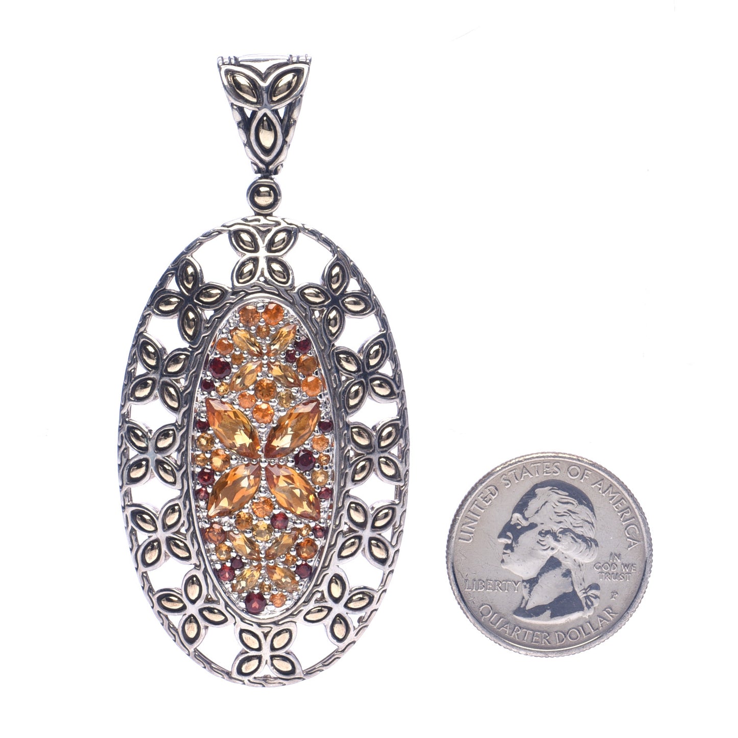 Sterling Silver 18K Yellow Gold Citrine Garnet Kawung Pendant