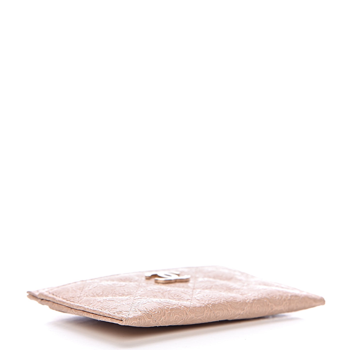 Camellia Calfskin Embossed Quilted Card Holder Beige