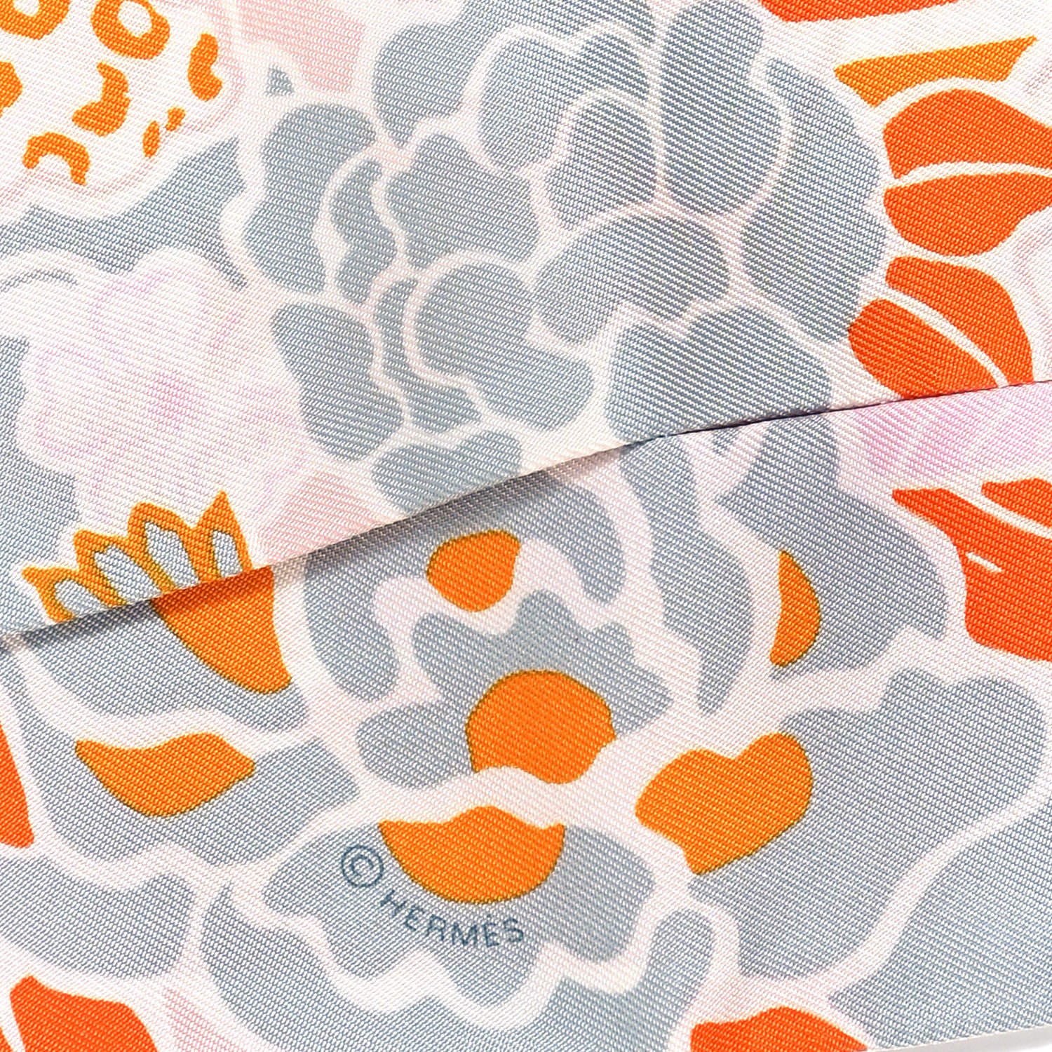 Hermes Silk Bingata Twilly Orange Rose Gris 4 of 4