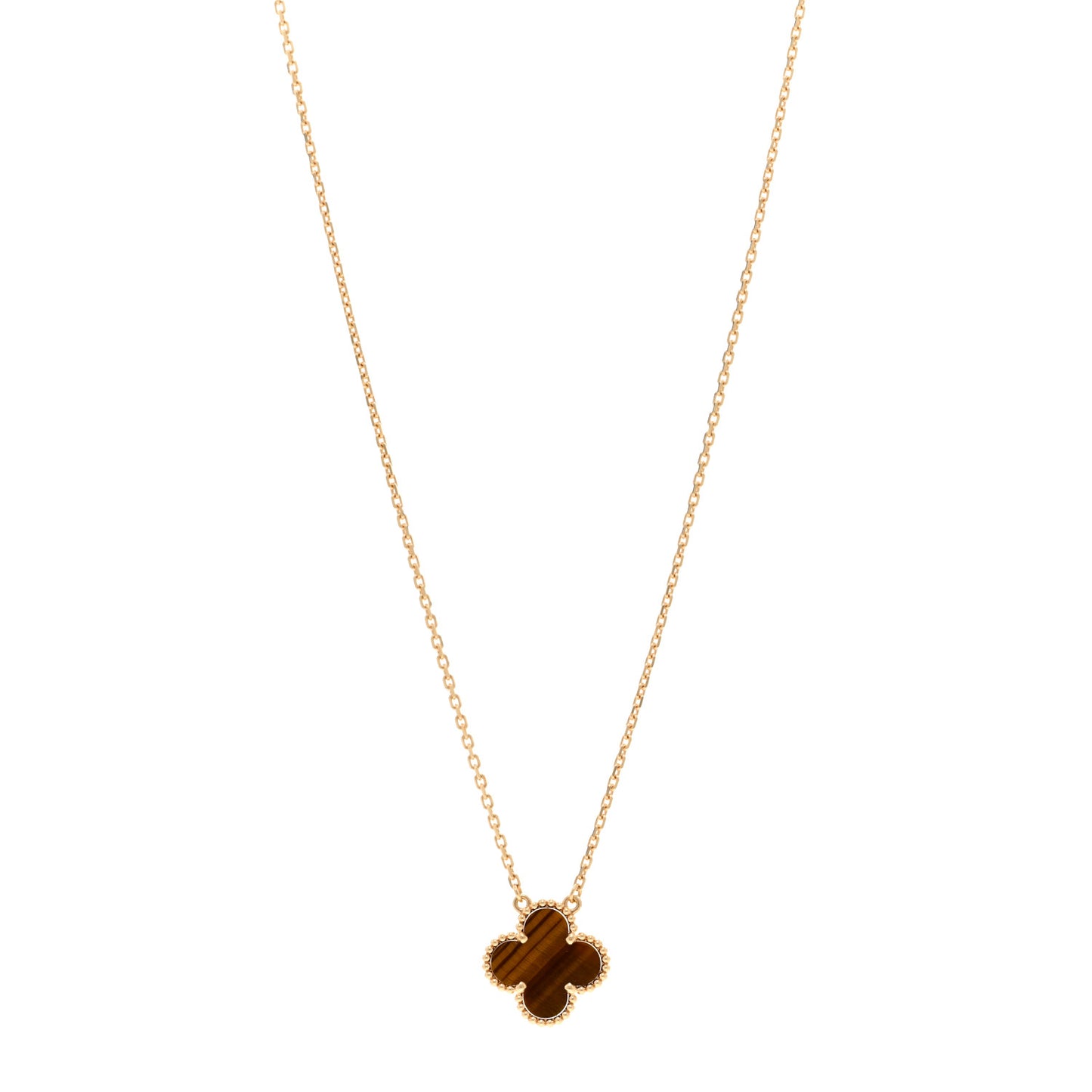 18K Yellow Gold Tiger Eye Vintage Alhambra Pendant Necklace