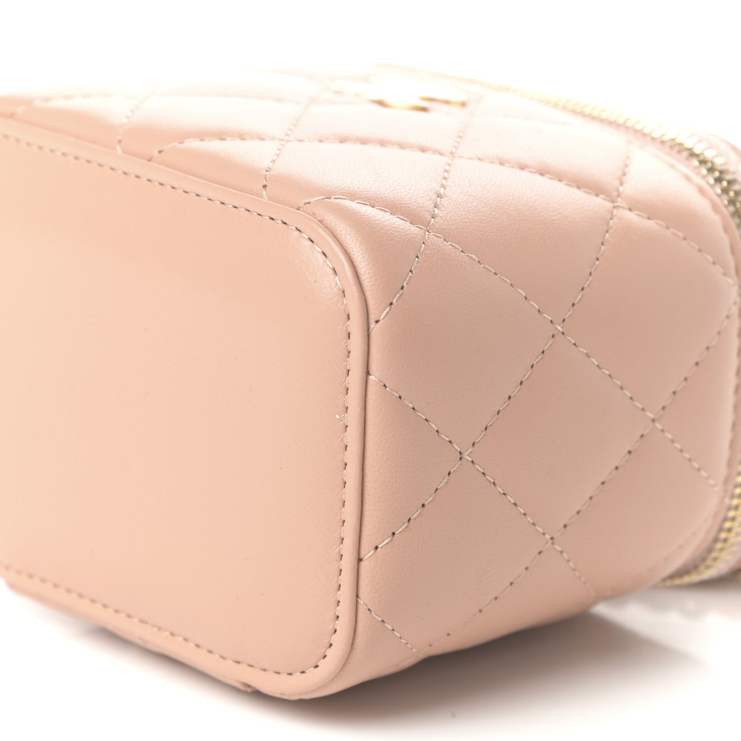 Lambskin Quilted Top Handle Mini Vanity Case With Chain Beige