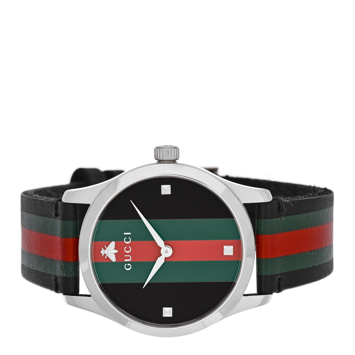 Stainless Steel Calfskin 38mm G-Timeless Stripe Web Quartz Watch Black