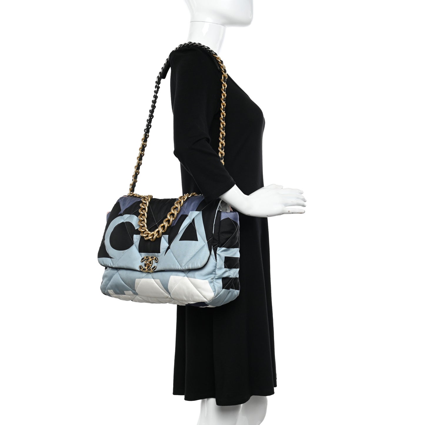 Silk Maxi Scarf Chanel 19 Flap Black Blue White