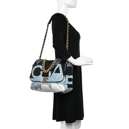 Chanel Silk Maxi Scarf Chanel 19 Flap Black Blue White 2 of 17
