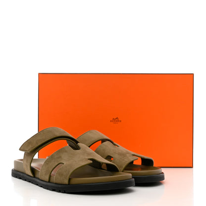Hermes Suede Goatskin Mens Chypre Sandals 43.5 Vert Army 9 of 9