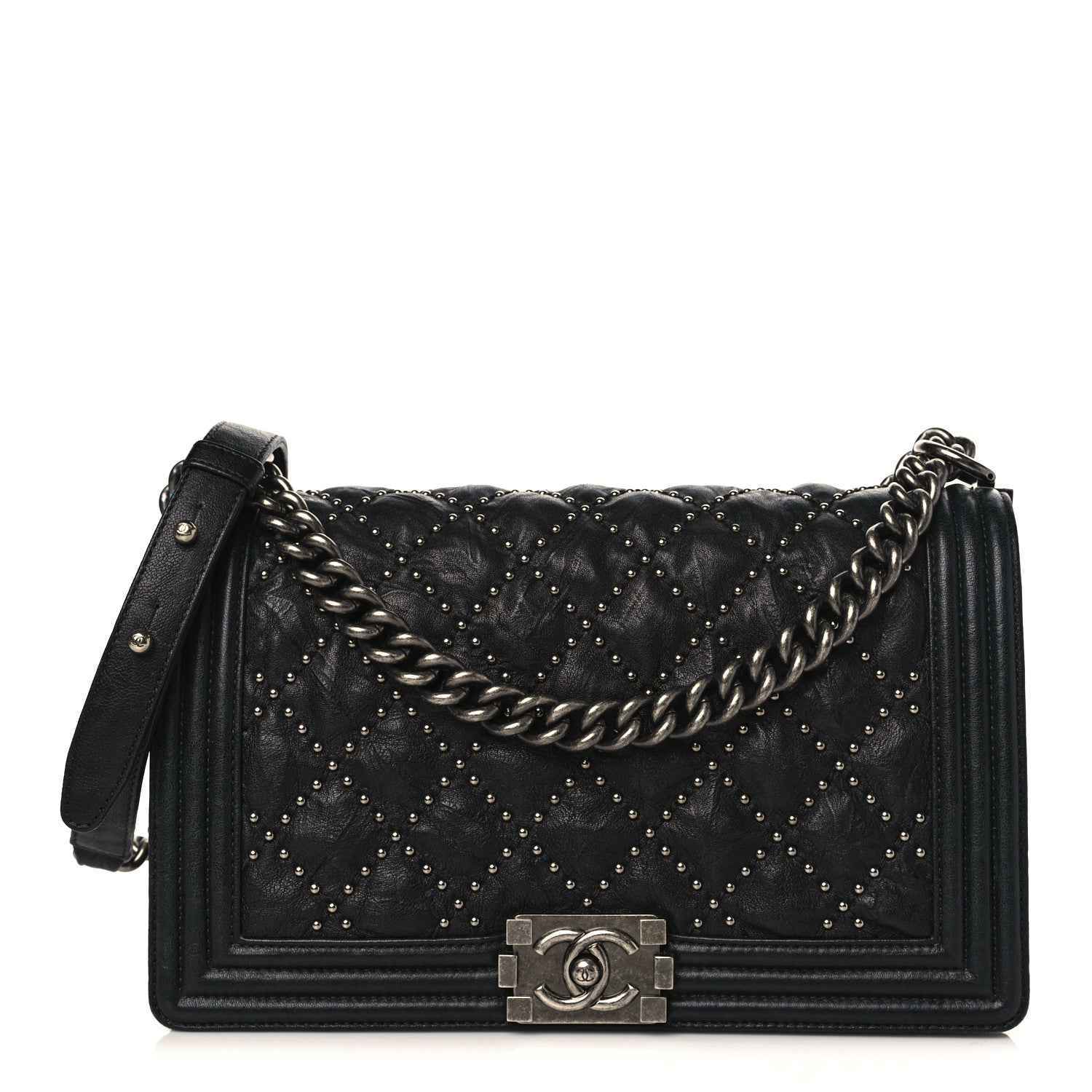 Chanel Crumpled Lambskin New Medium Studded Boy Flap Black 1 of 9