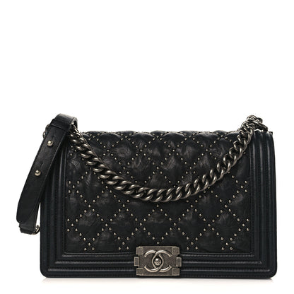 Chanel Crumpled Lambskin New Medium Studded Boy Flap Black 1 of 9