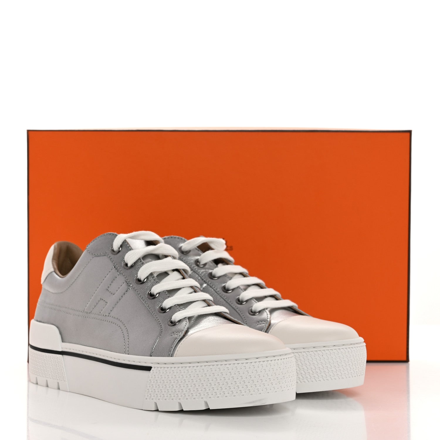 Hermes Metallic Madame Calfskin Womens Voltage Sneakers 39 Gris Argente 9 of 9