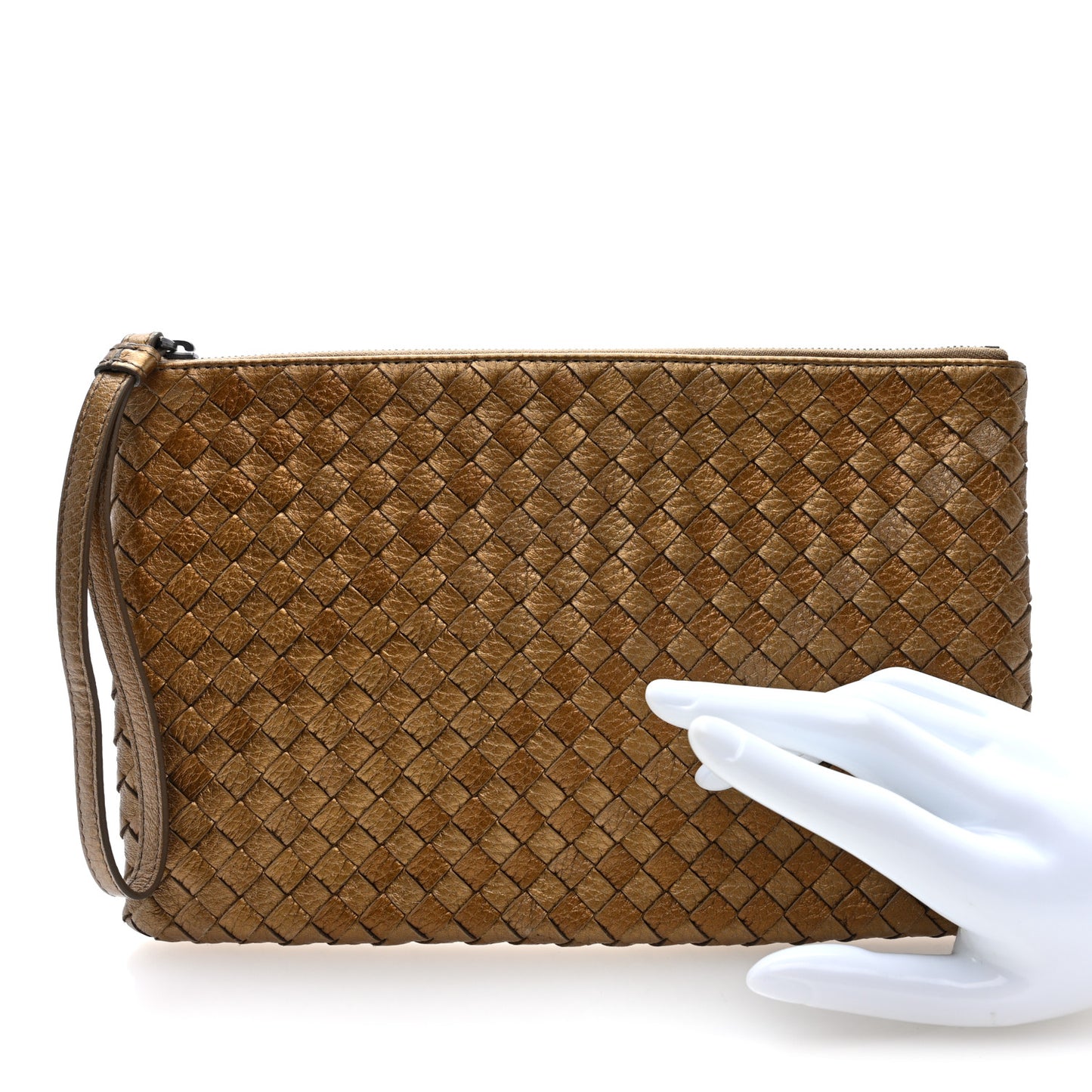 Nappa Intrecciato Zip Pouch Gold