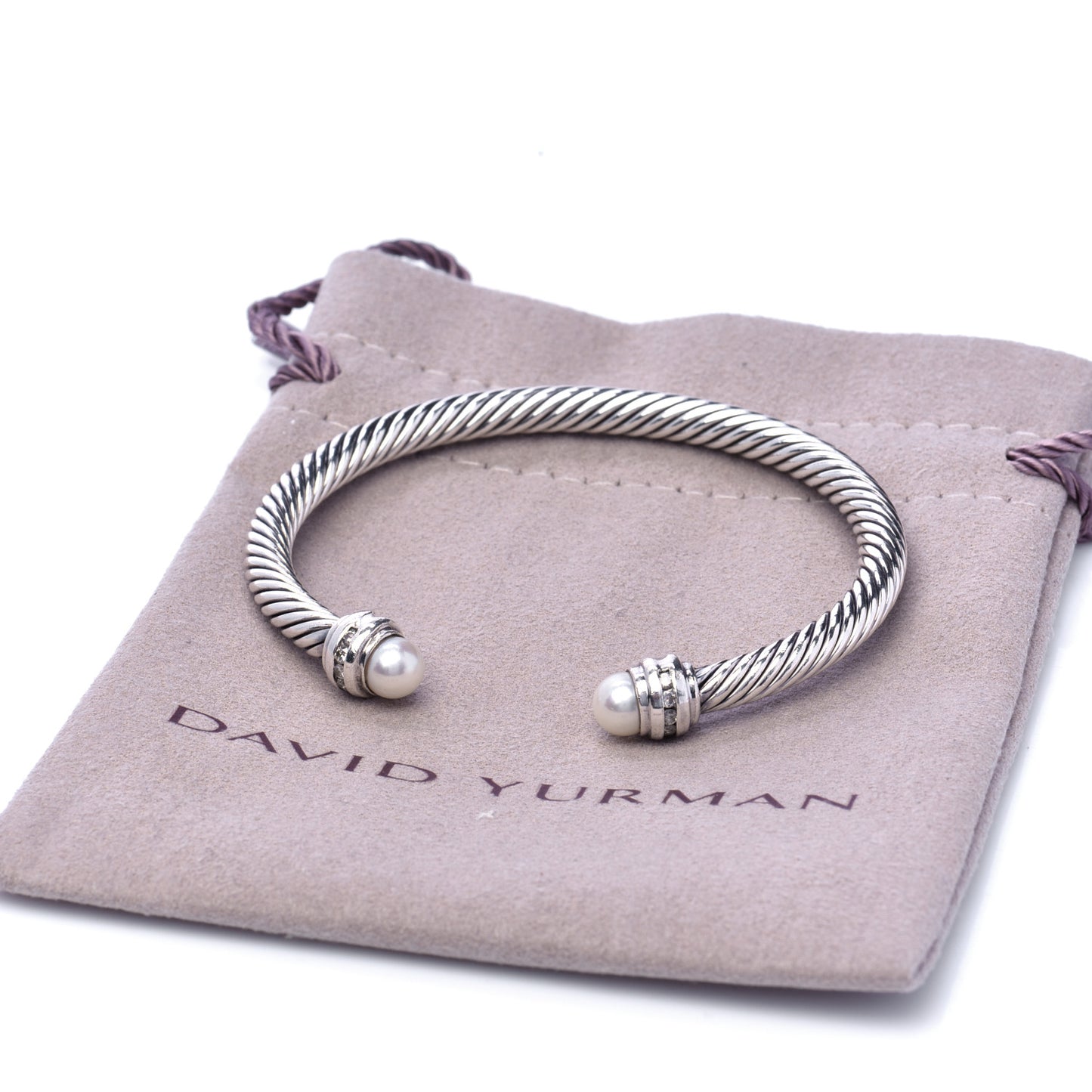 Sterling Silver Diamond Pearl 5mm Cable Classics Princess Bracelet