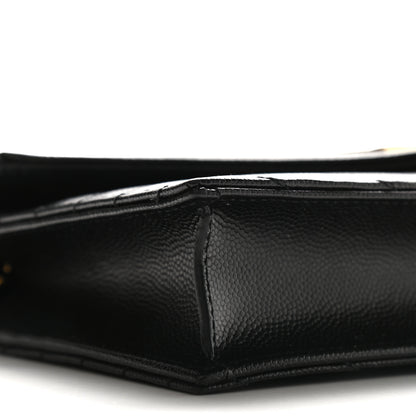 Saint Laurent Grain De Poudre Matelasse Chevron Monogram Envelope Chain Wallet Black 8 of 9