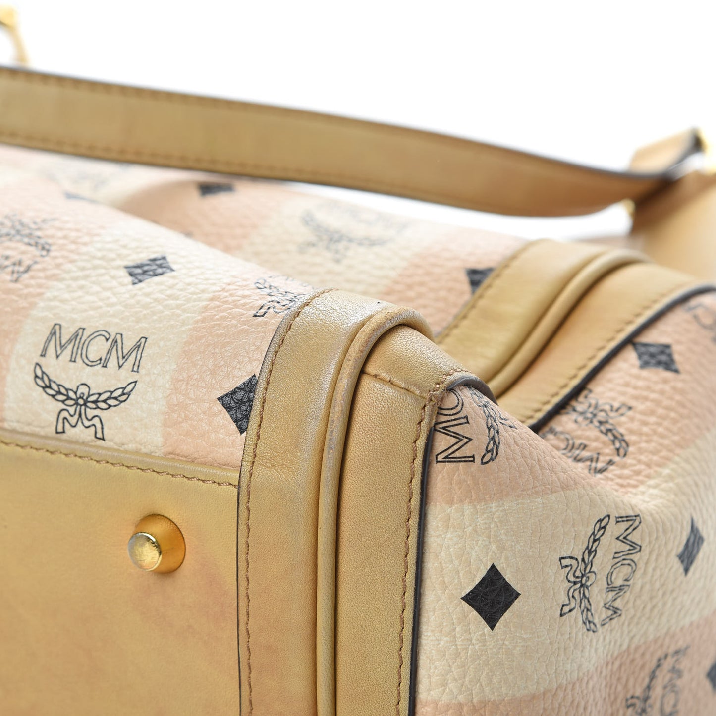 Striped Visetos Shopping Tote Beige