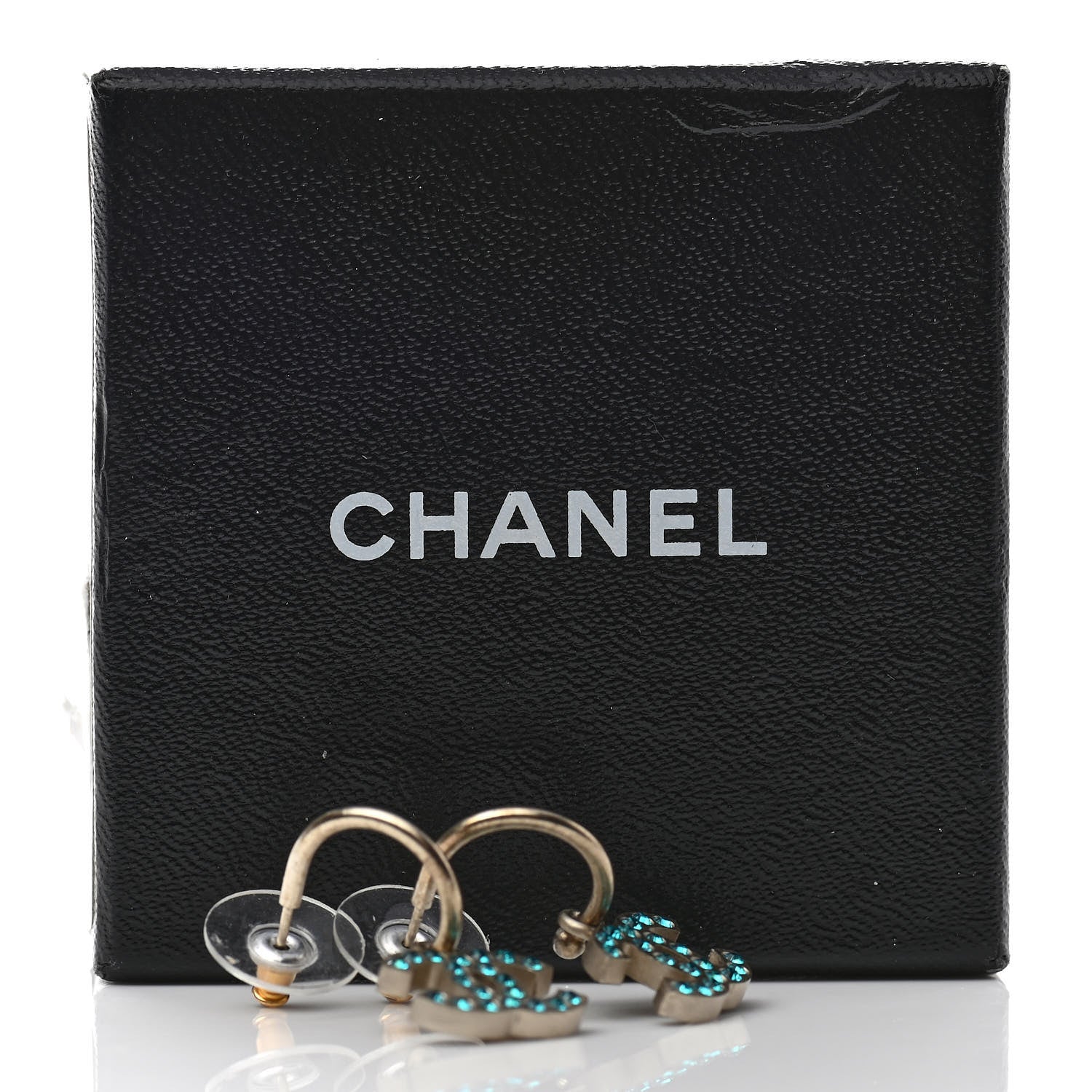 Chanel Crystal CC Drop Earrings Blue 5 of 5