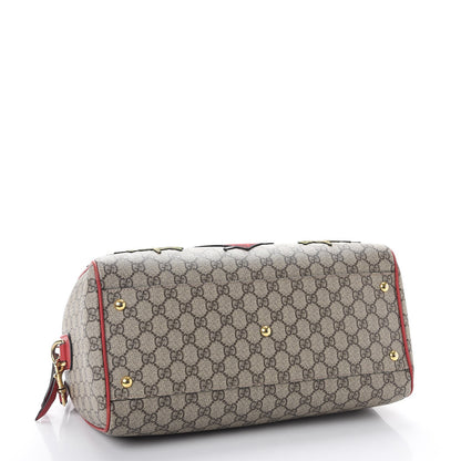 Gucci GG Supreme Monogram Kingsnake Heart Embroidered Medium Boston Hibiscus Red 4 of 17