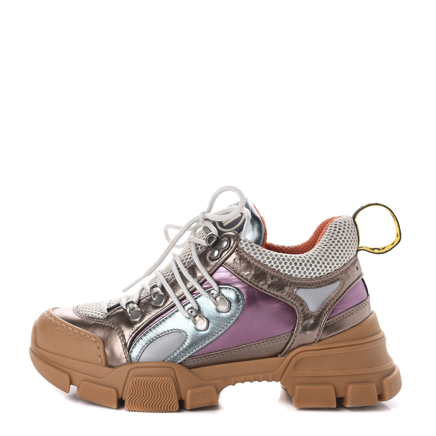 Gucci X SEGA Metallic Calfskin Mesh Womens Flashtrek Sneakers 36.5 Rame Mystic White Lago 1 of 8