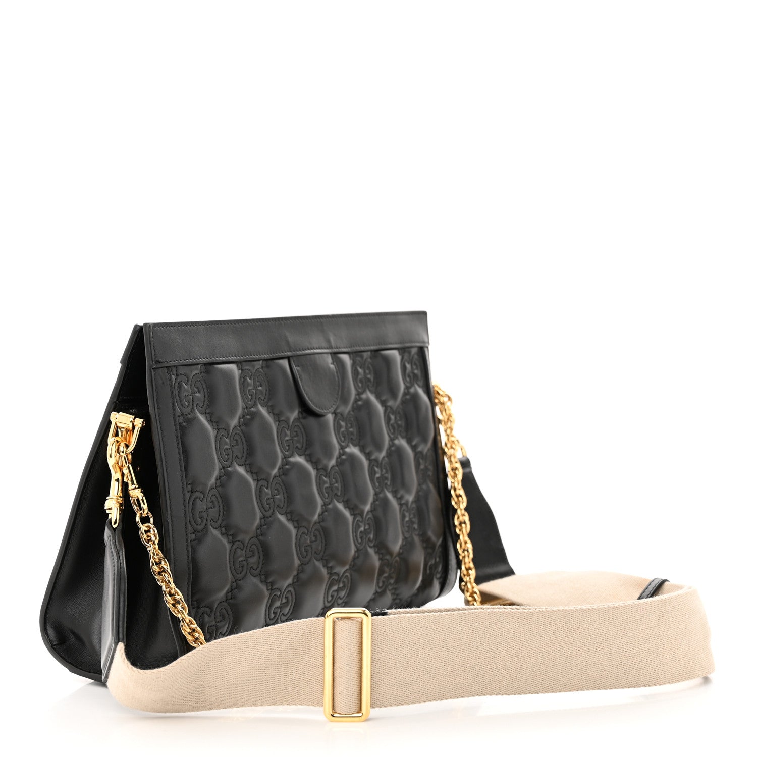 Gucci Calfskin GG Matelasse Medium Slim Chain Shoulder Bag Black Natural 3 of 14