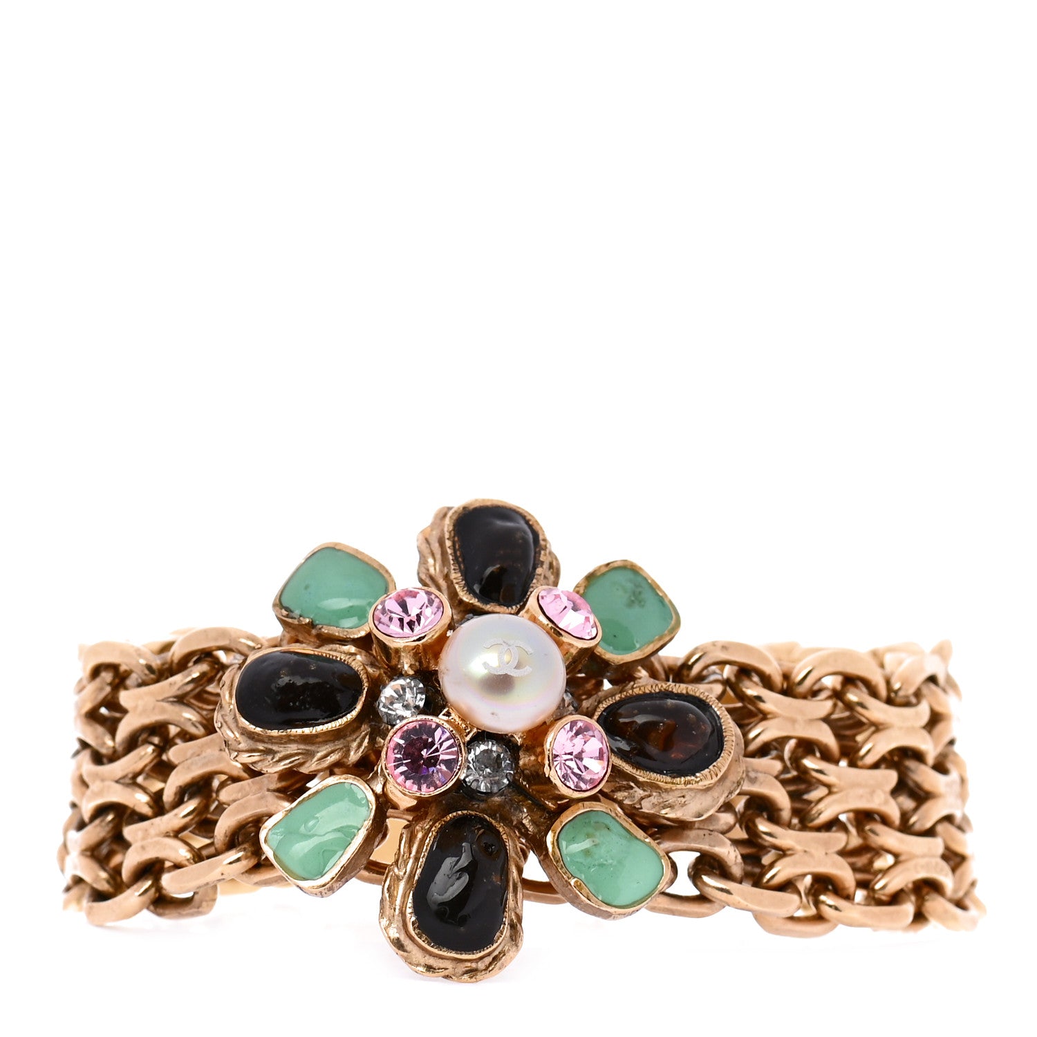 Chanel Crystal Pearl Gripoix Bracelet Gold 1 of 9
