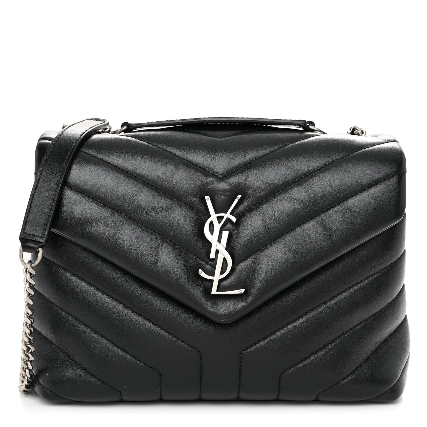 Calfskin Y Quilted Monogram Small Loulou Chain Satchel Black