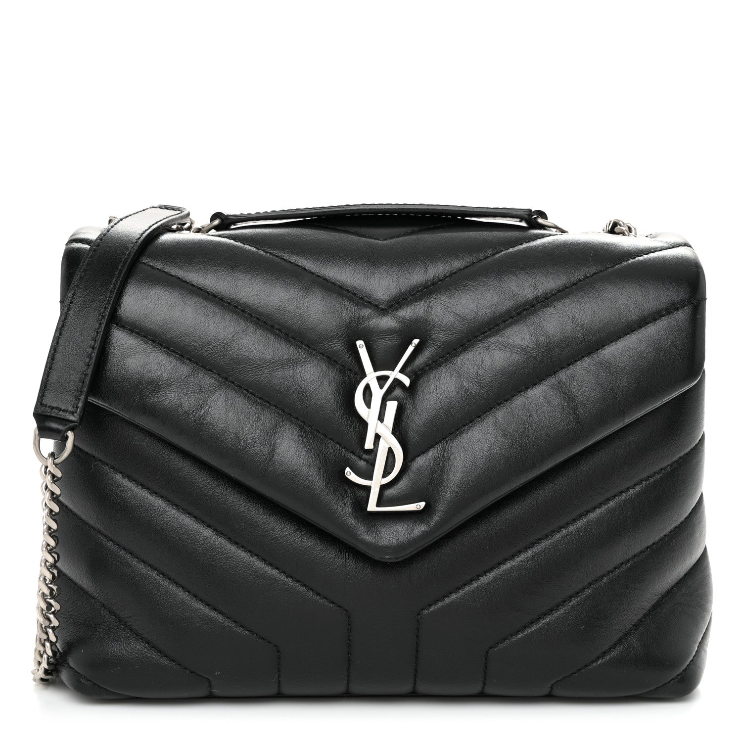 Saint Laurent Calfskin Y Quilted Monogram Small Loulou Chain Satchel Black 1 of 11