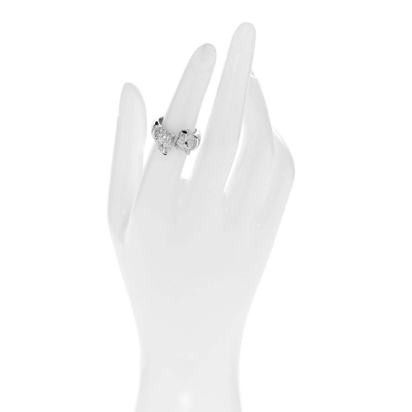 18K White Gold Diamond Black Onyx Emerald Panthere De Cartier Double Head Ring 51 5.75