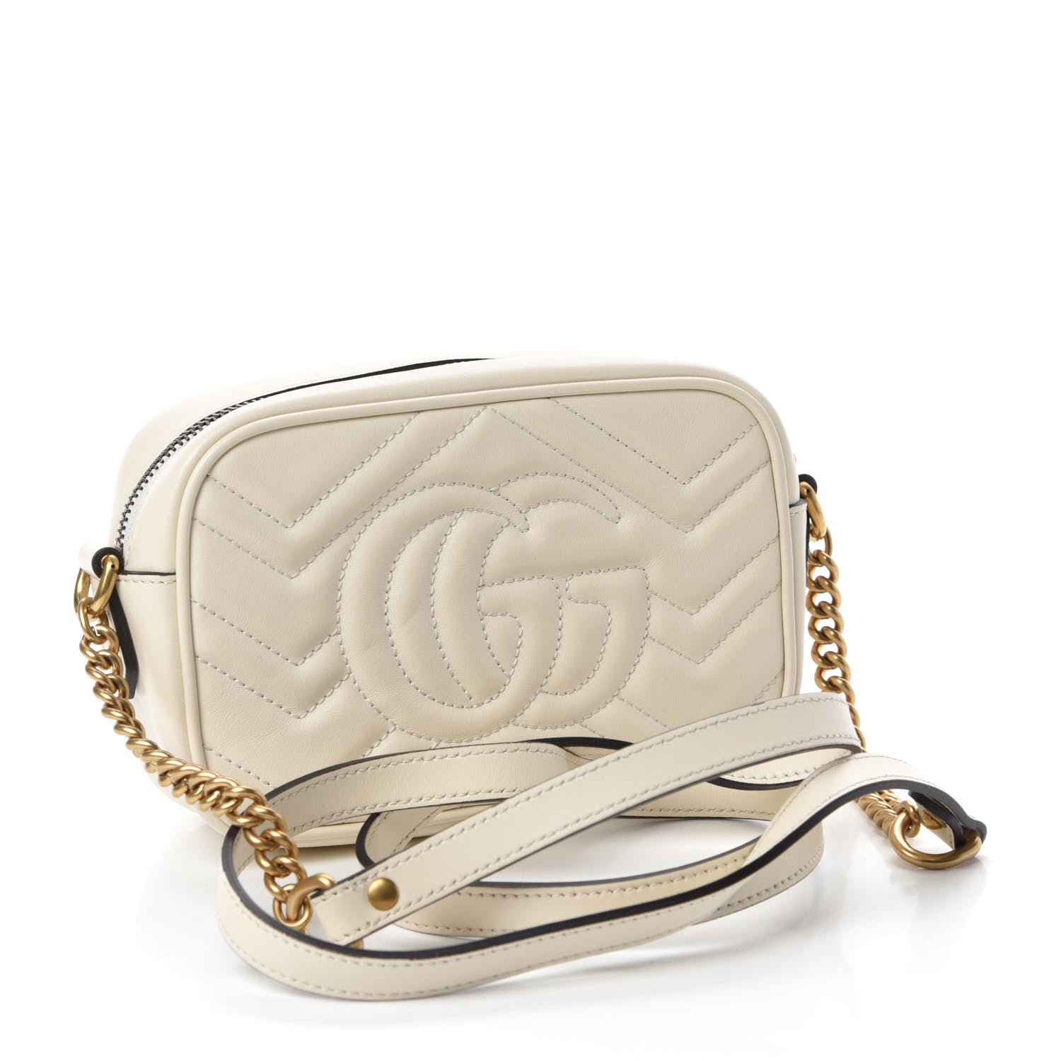 Gucci Calfskin Matelasse Mini GG Marmont Chain Shoulder Bag White 3 of 10