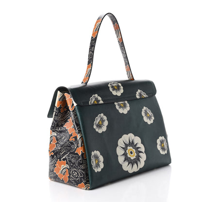 Valentino Garavani Calfskin Floral Print Mime Single Handle Bag Green 3 of 12