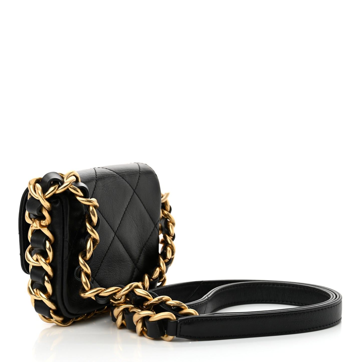 Calfskin Quilted Mini Framing Chain Bag Black