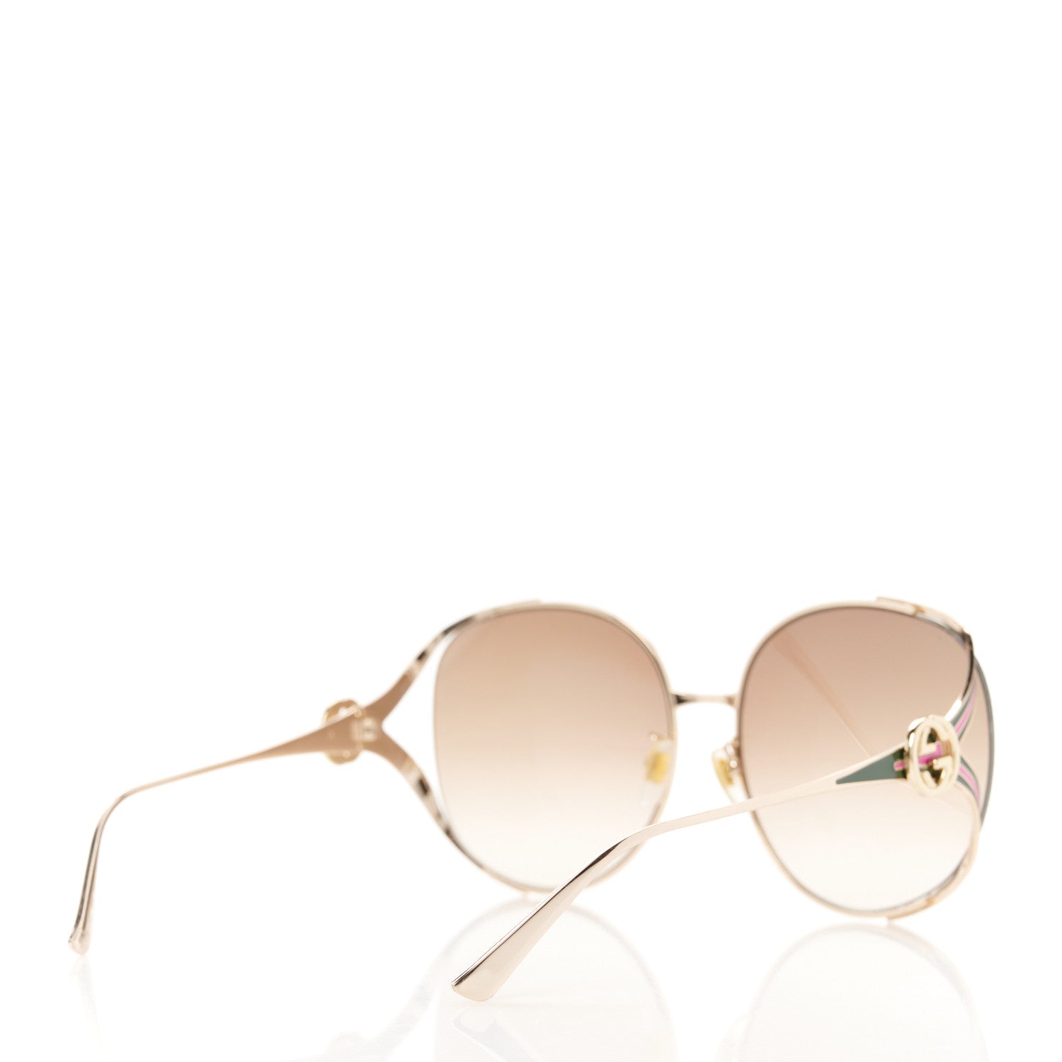 Gucci Metal Oversized Round Frame GG0225S Sunglasses Green Pink 4 of 8