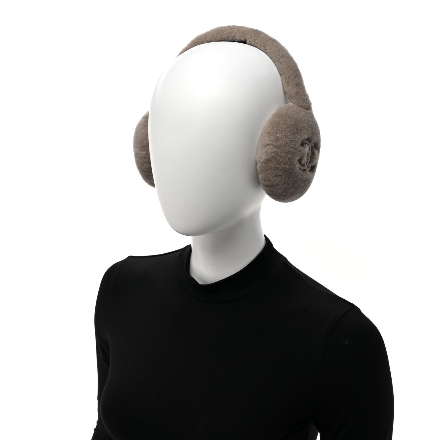 Shearling CC Ear Muffs Light Grey