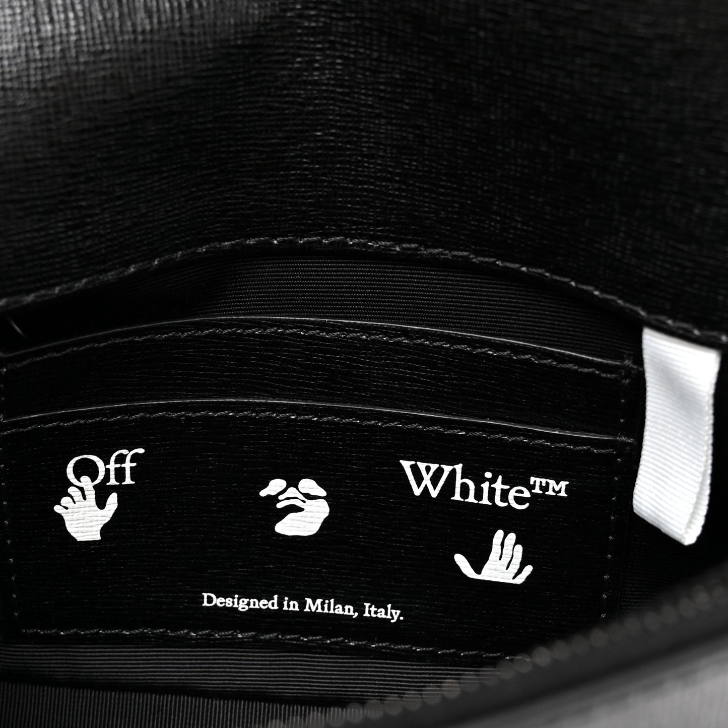 Saffiano Striped Mini Diag Binder Clip Bag Black White Indus