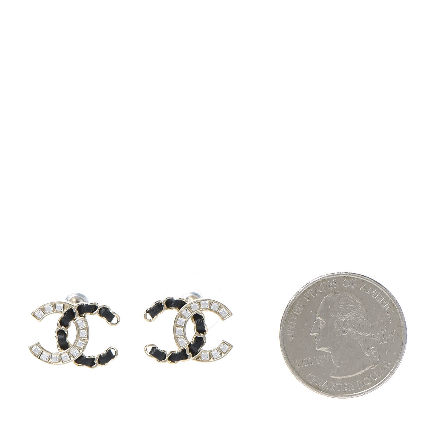 Chanel Crystal Baguette Lambskin Chain CC Vintage Allure Stud Earrings Black Gold 2 of 5