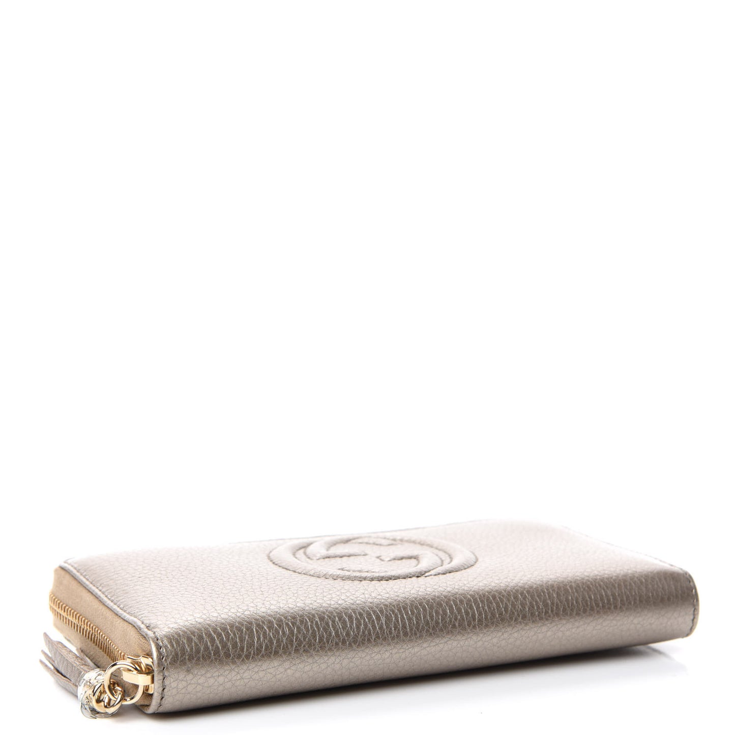 Metallic Pebbled Calfskin Soho Zip Around Wallet Golden Beige