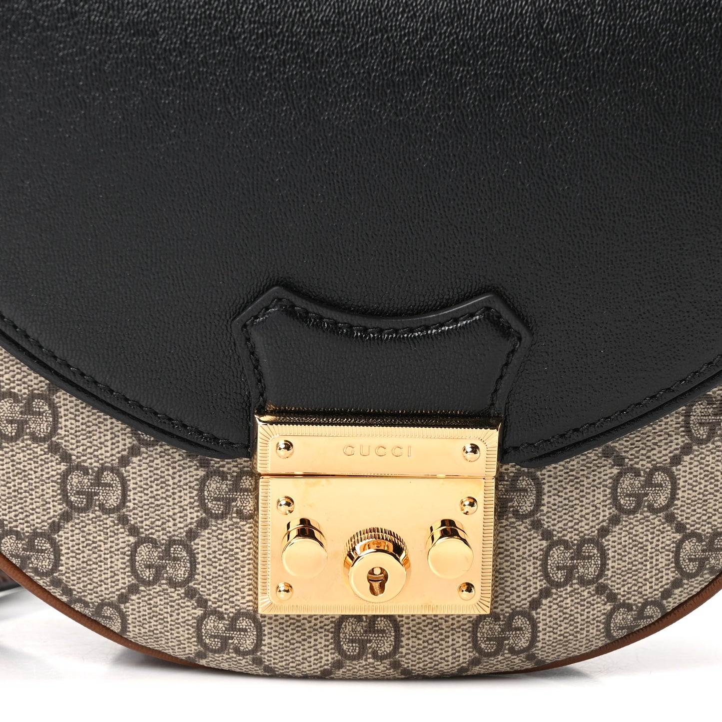 GG Supreme Monogram Calfskin Small Padlock Messenger Shoulder Bag Beige Black Cuir