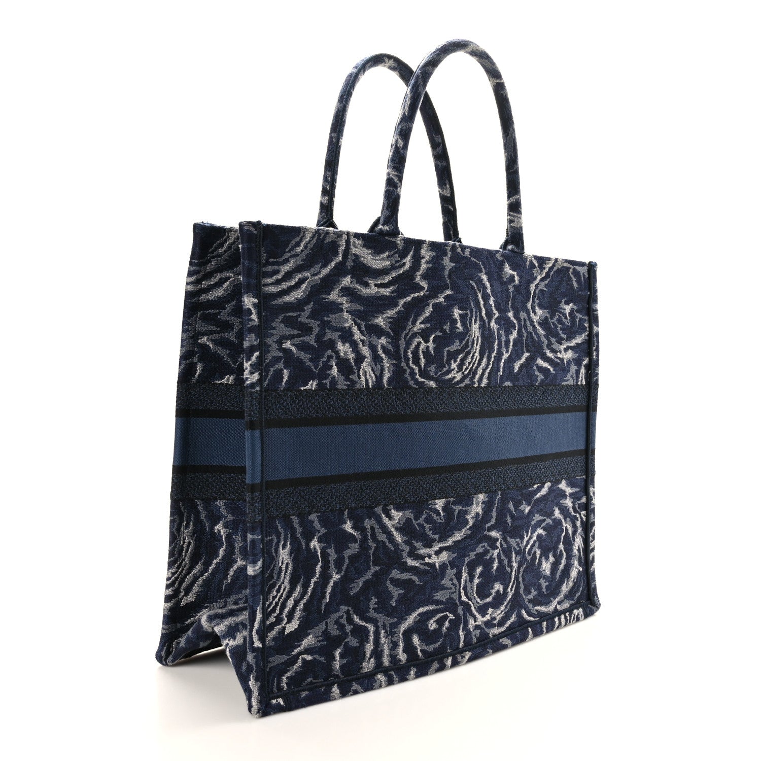 Christian Dior Canvas Embroidered Large Roses Embroidery Book Tote Blue 3 of 9