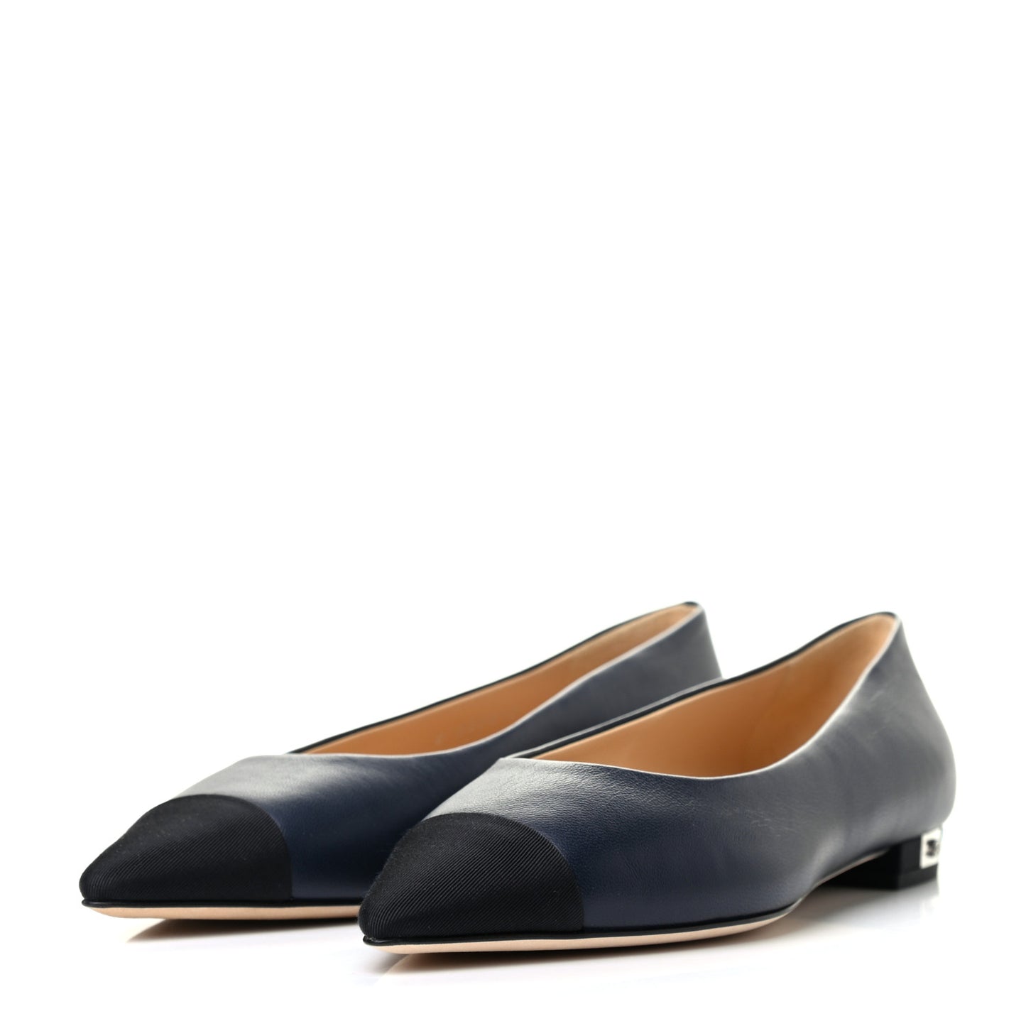 Lambskin Grosgrain Cap Toe Ballerina Flats 36 Navy Black