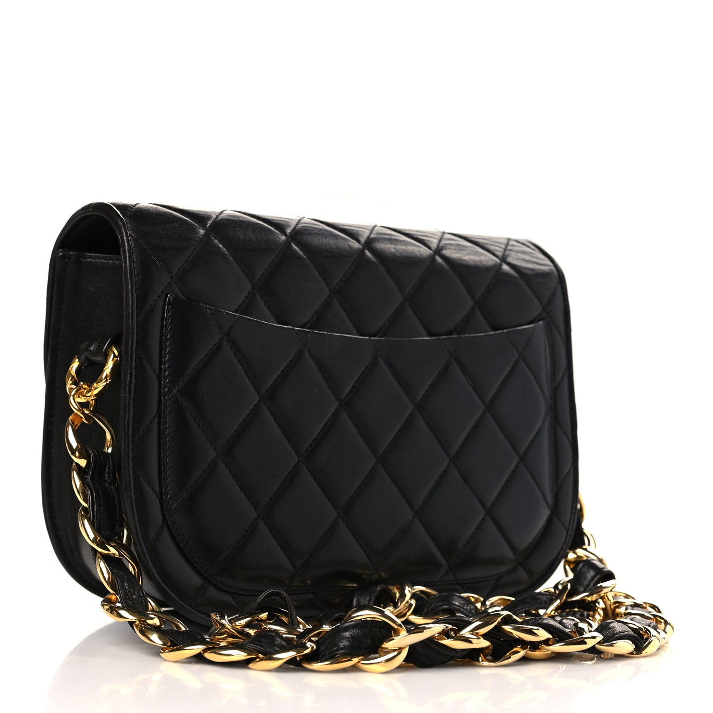 Lambskin Quilted Round Flap Black