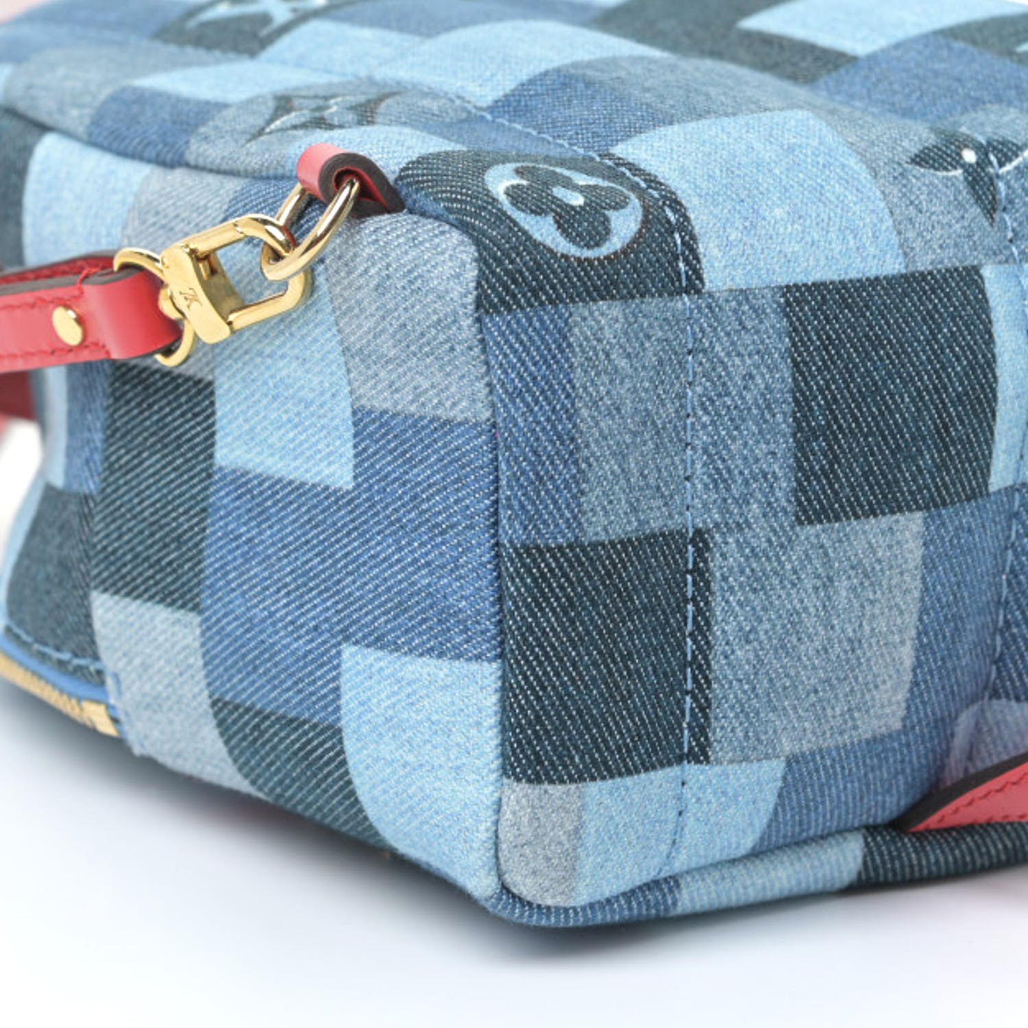 Louis Vuitton Denim Damier Monogram Patchwork Palm Springs Backpack Mini Blue Rouge 8 of 10