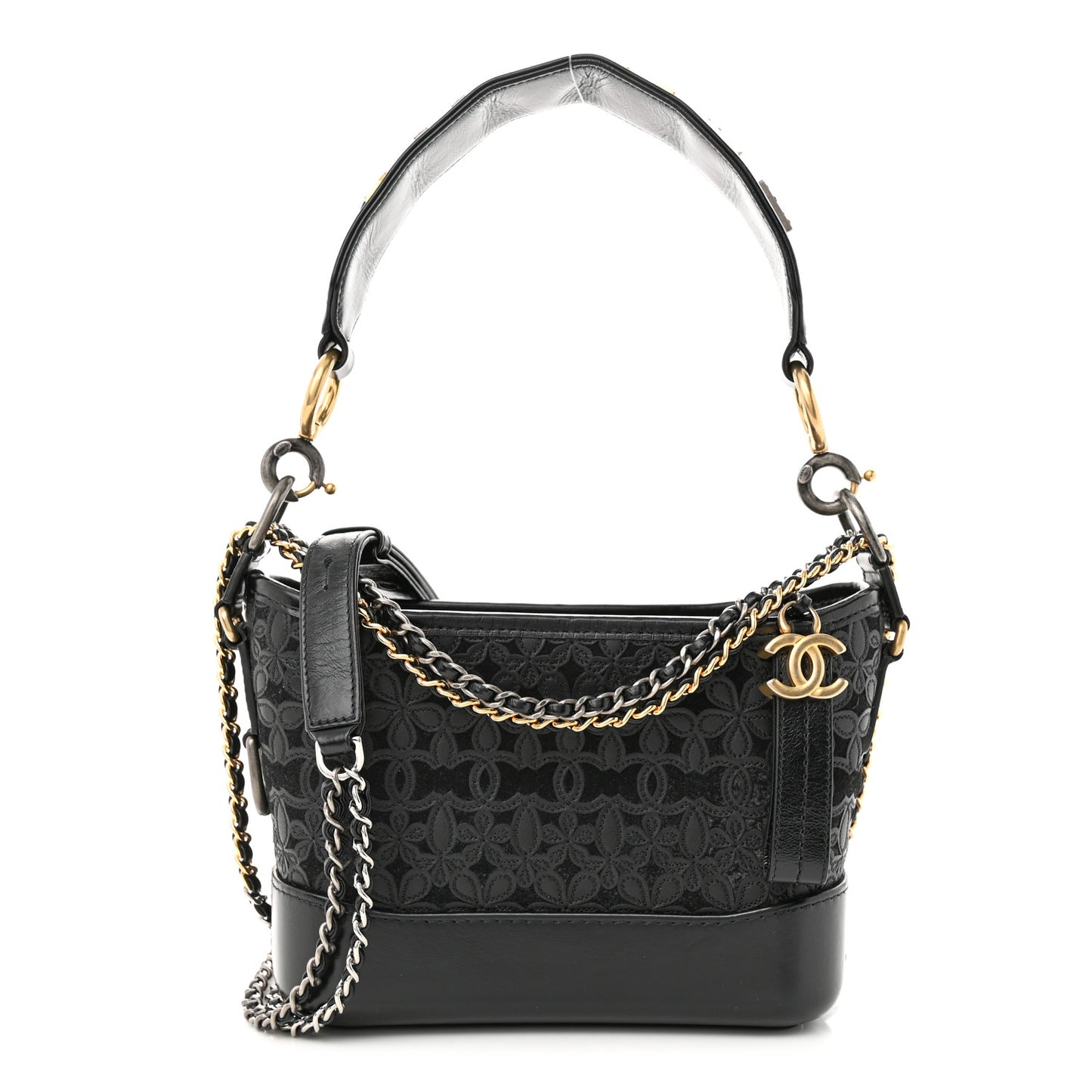 Calfskin Wool Felt Embossed Small Gabrielle Logo Hobo Black