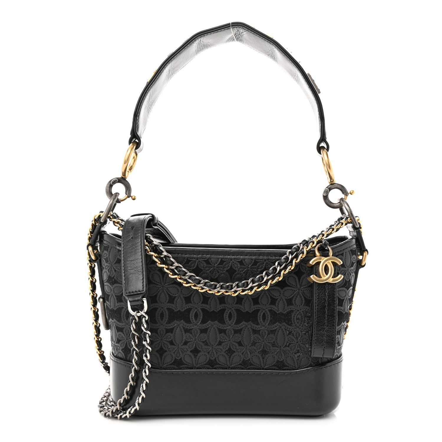 Chanel Calfskin Wool Felt Embossed Small Gabrielle Logo Hobo Black 1 of 10